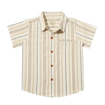 Boys Newport Woven Shirt Beige/Brown/White Wide Stripe by Me & Henry