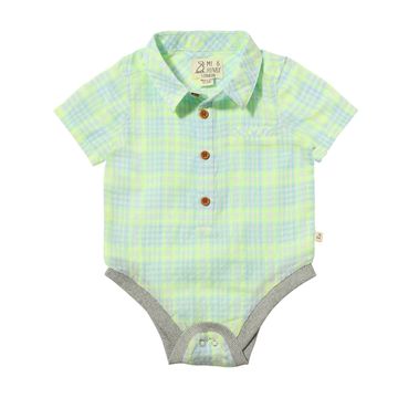 Boys Helford Woven Onesie Green/Neon Plaid by Me & Henry