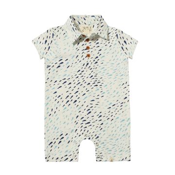 Boys Drift Printed Polo Romper Blue Fish by Me & Henry