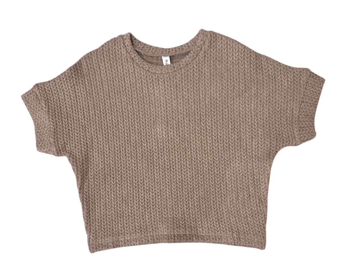 Girls Taupe Oversize Half-Sleeve Sweater by ML Kids