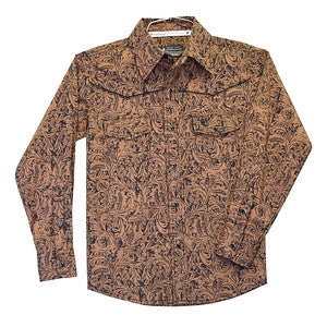 Boys Tooled Leather L/S Print Shirt by Cowboy Hardware