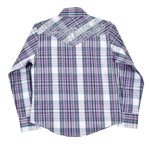 Girls Purple/White Dutton L/S Plaid Shirt by Cowboy Hardware