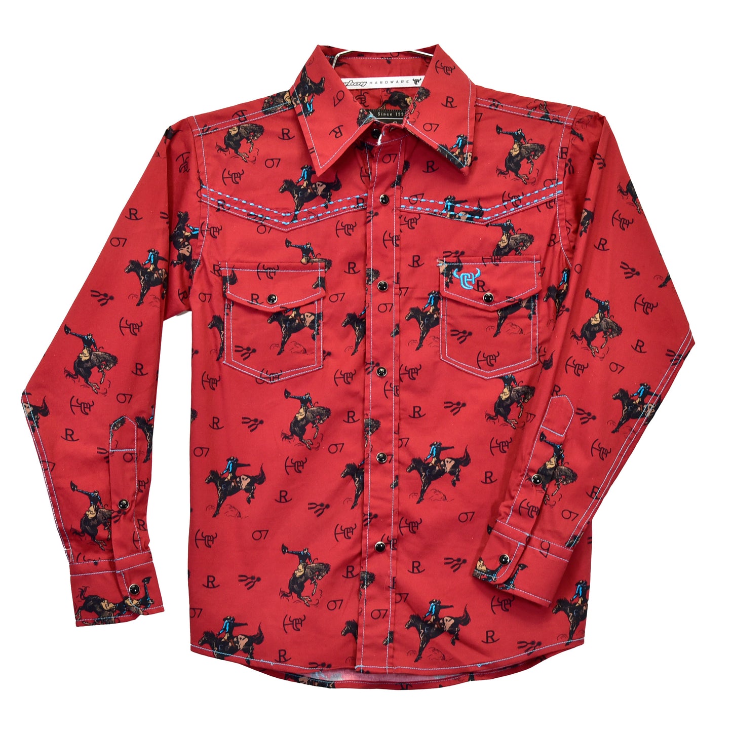 Boys Red Vintage Bronc L/S Print Shirt by Cowboy Hardware
