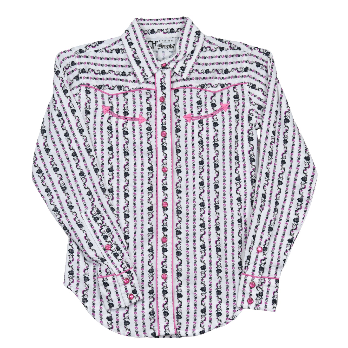 Girls Pink Floral Stripe L/S Print Shirt by Cowboy Hardware