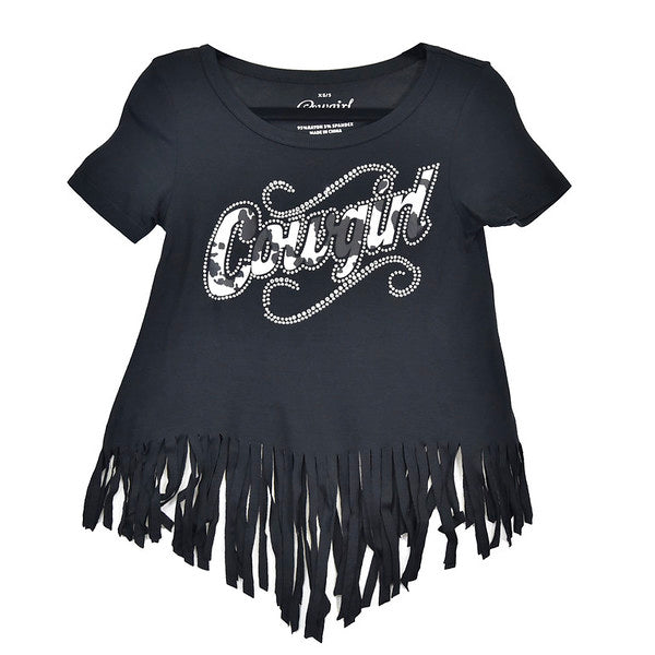 Girls Sassy CG Cowprint Fringe Tee by Cowboy Hardware