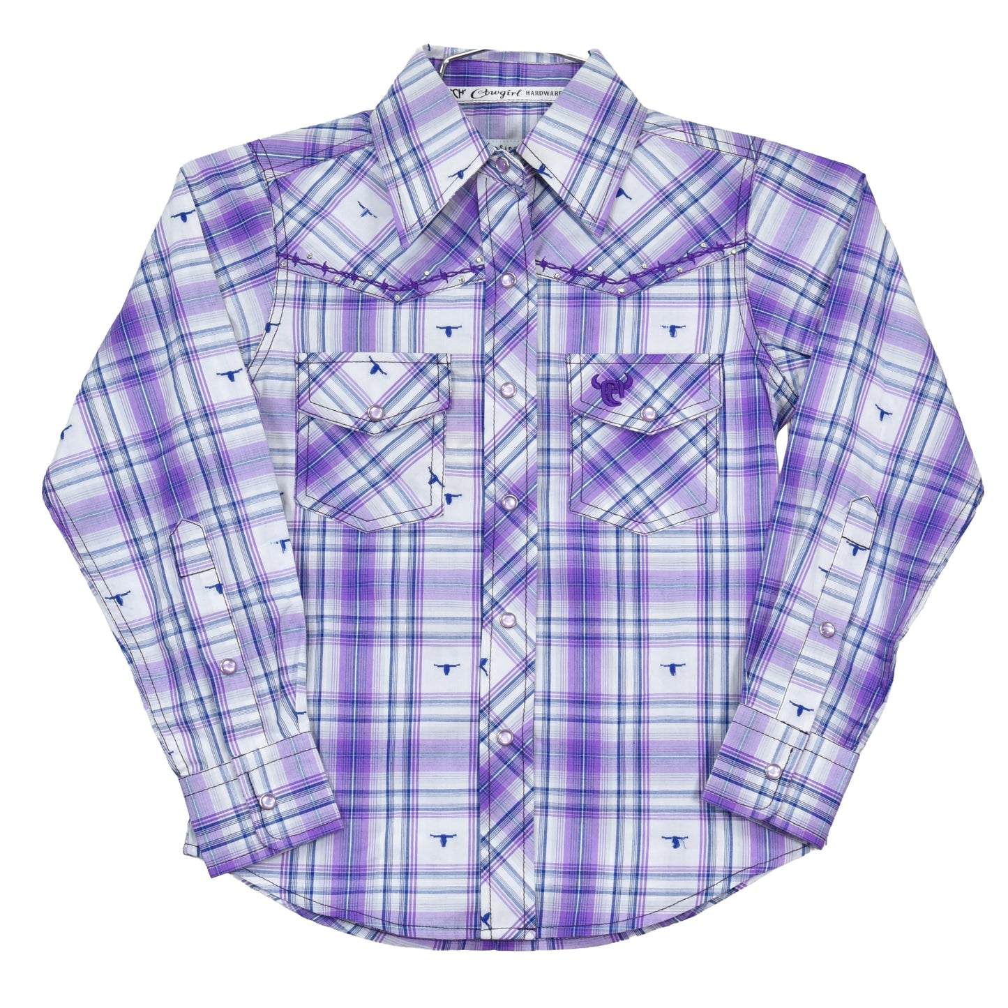 Girls Purple Skull Jacquard L/S Print Shirt by Cowboy Hardware