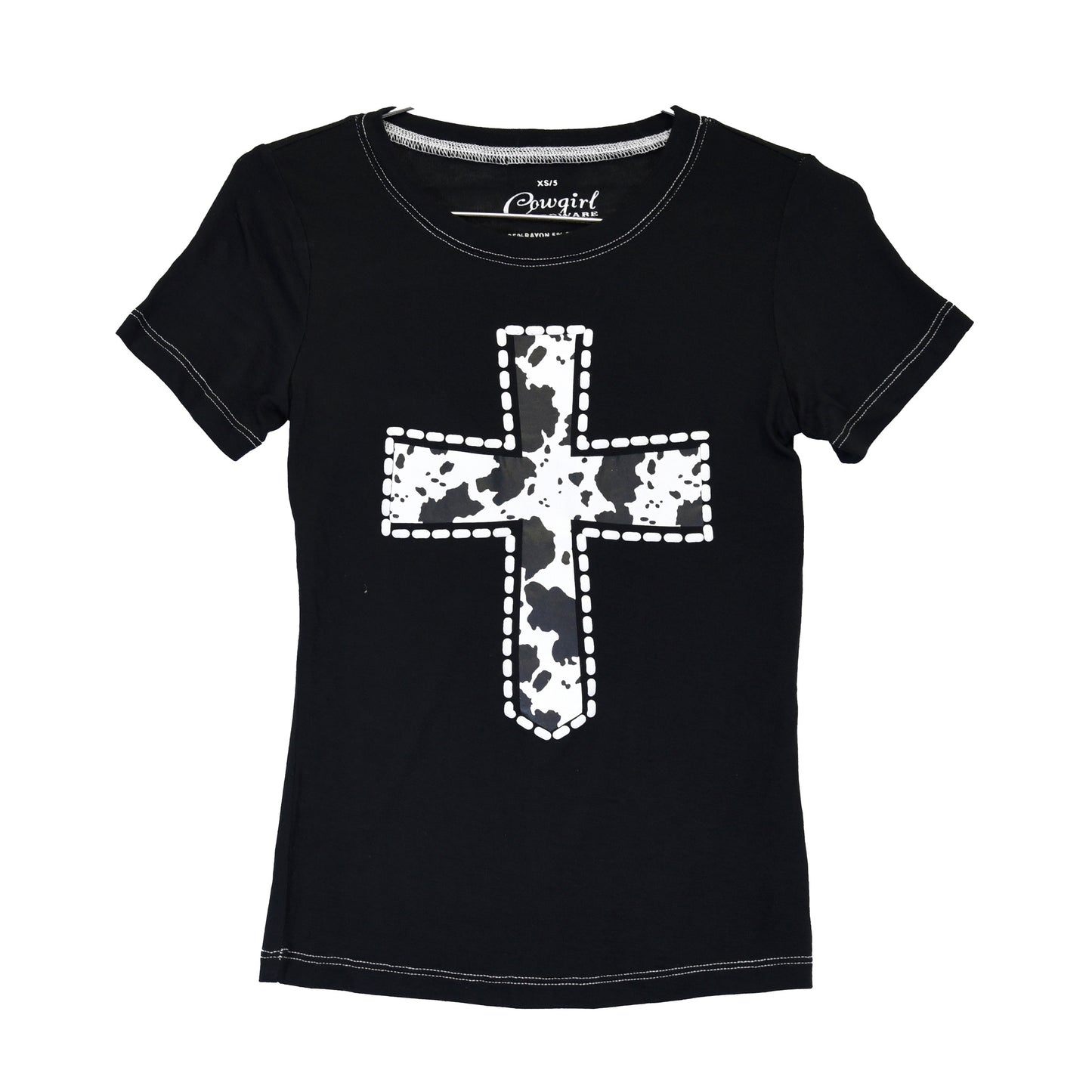 Girls Cow Print Cross S/S Tee by Cowboy Hardware