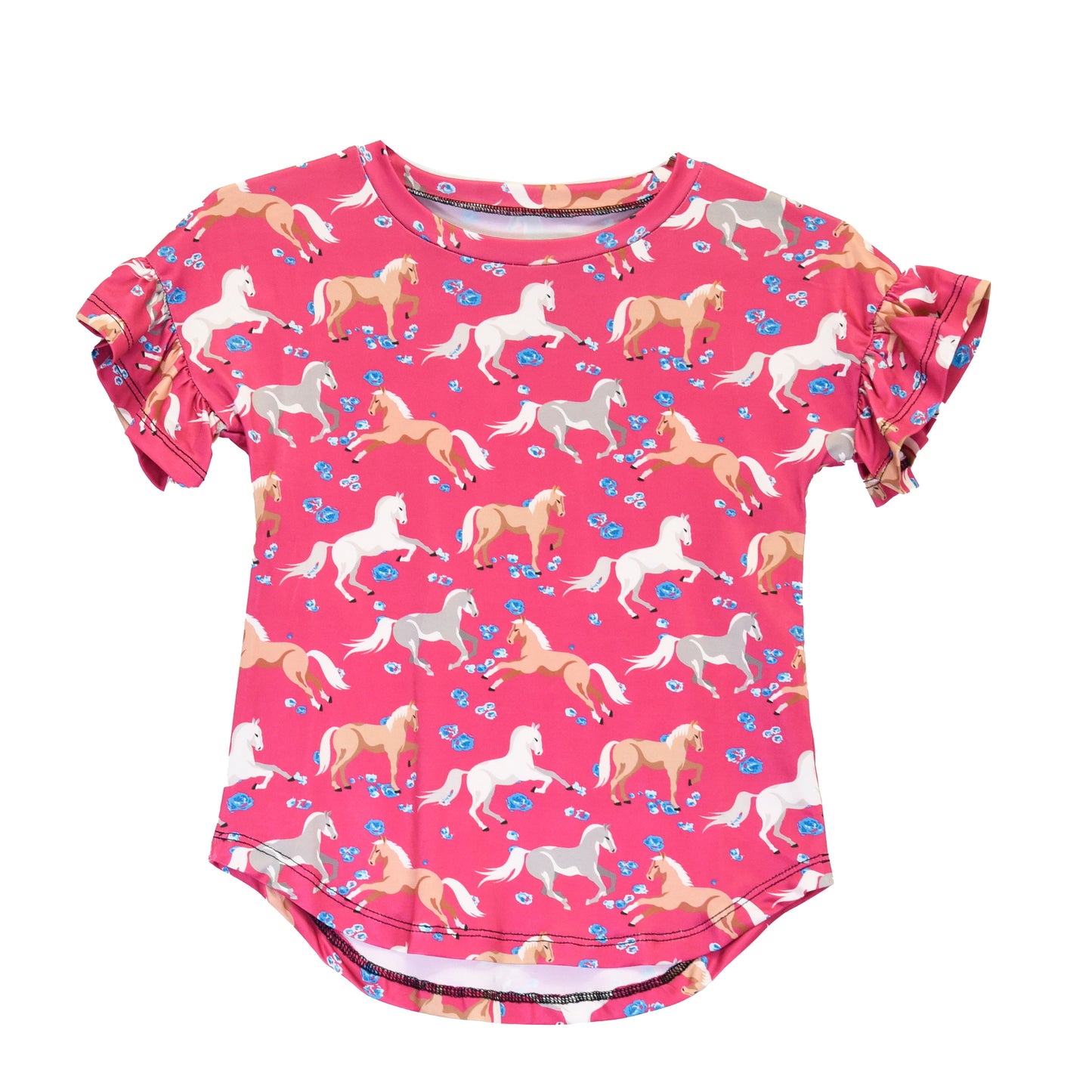 Girls Horse Flowers Bell Sleeve Top by Cowboy Hardware