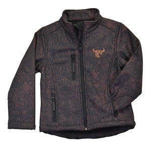 Girls Brown Tooled Floral Polyshell Jacket by Cowboy Hardware