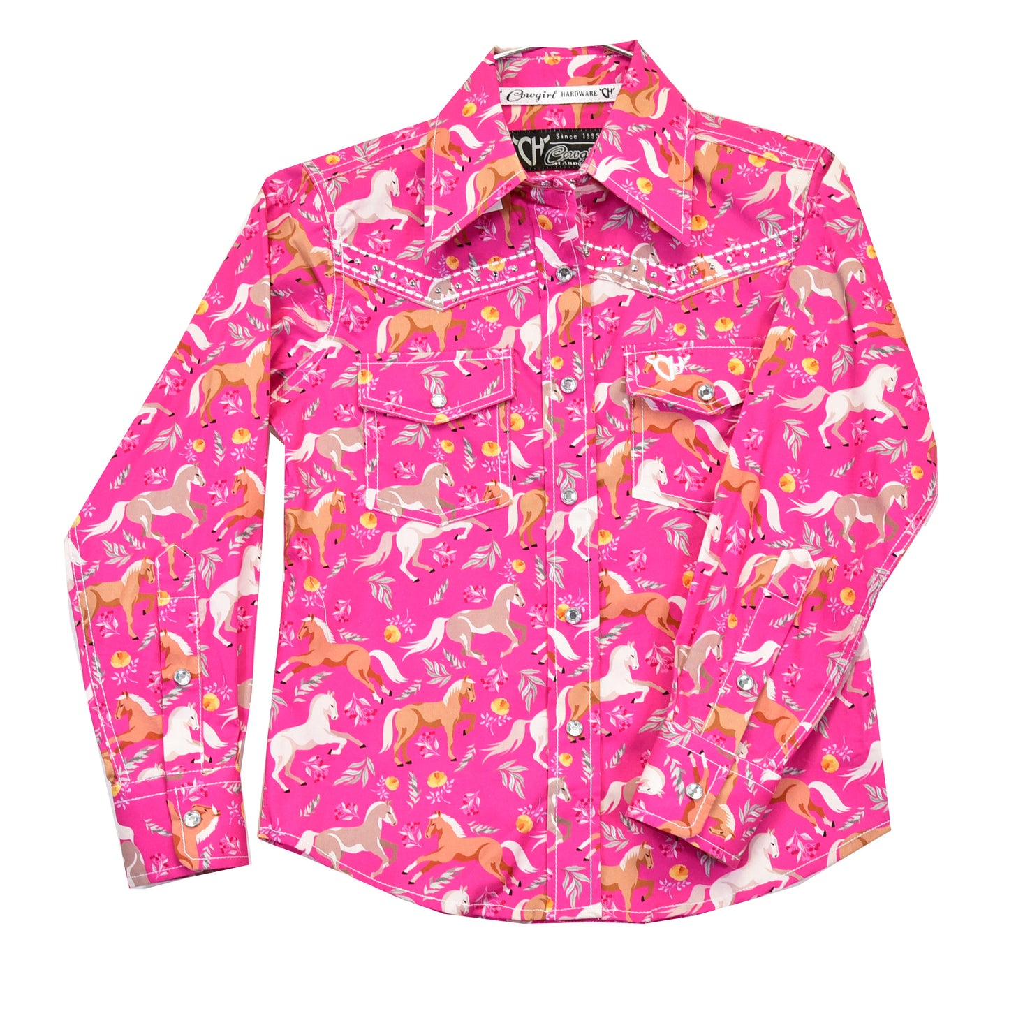 Girls Horse Flowers L/S Romper/Shirt by Cowboy Hardware