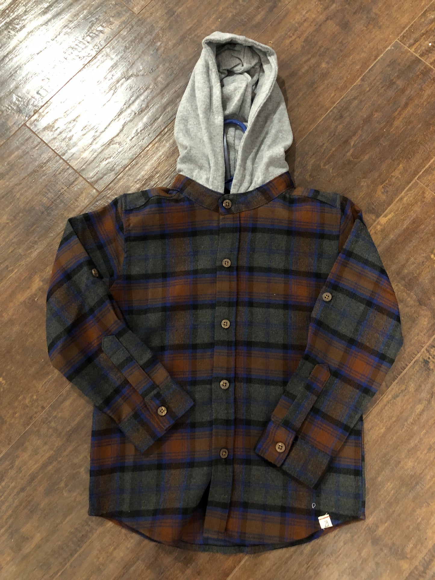 Boys Brown/Grey/Blue Plaid Hooded Shirt by Me & Henry
