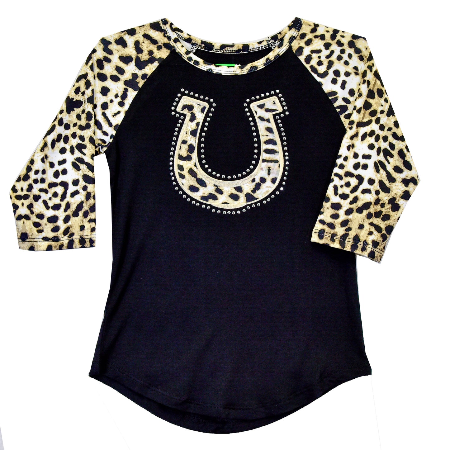 Girls Leopard Horseshoe Raglan Top by Cowboy Hardware