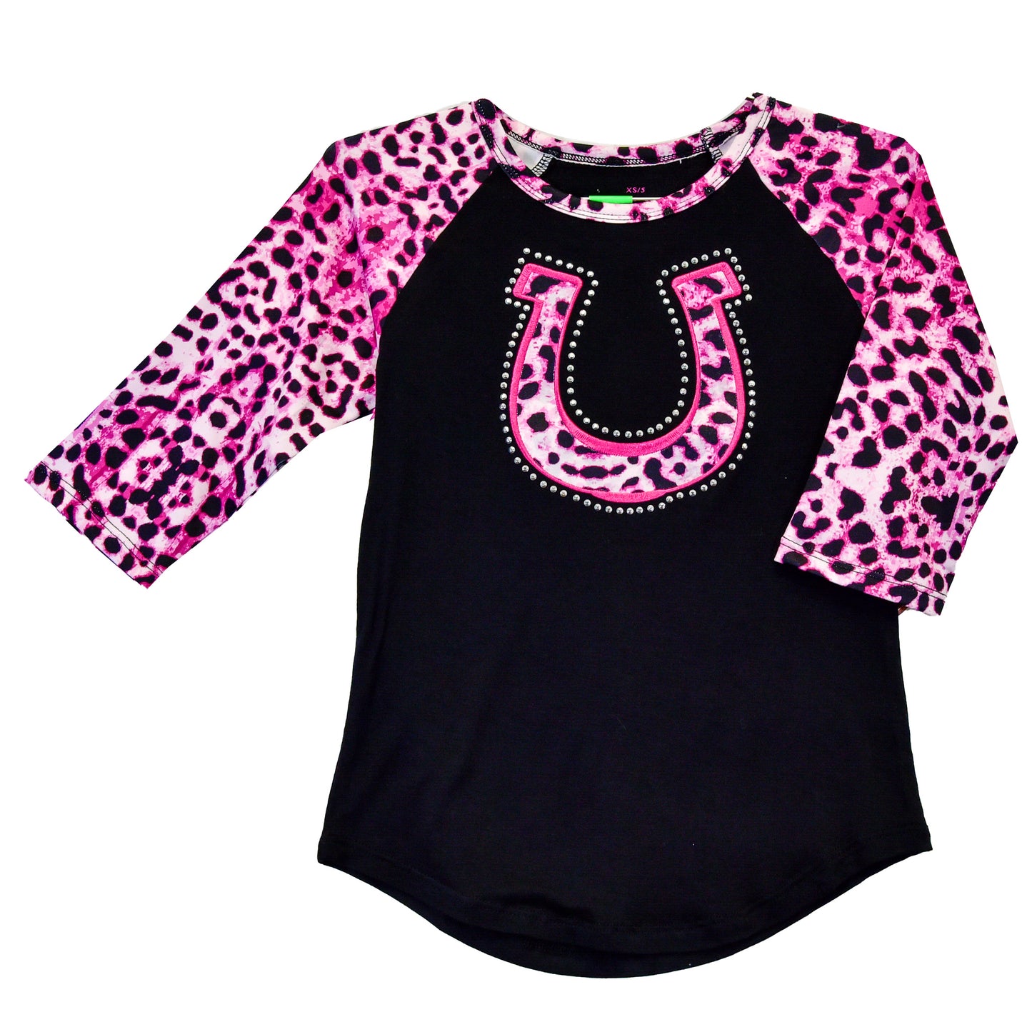 Girls Leopard Horseshoe Raglan Tee by Cowboy Hardware