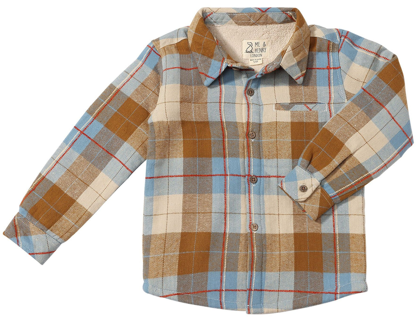Boys Beige/Brown Plaid Sherpa Lined Shirt by Me & Henry