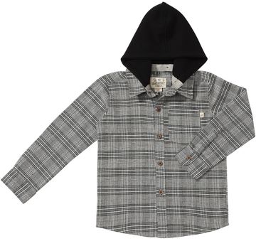 Boys Black Plaid Erin Hooded Shirt by Me & Henry