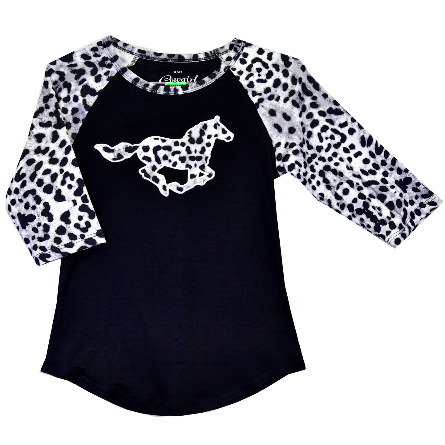 Girls Leopard Horse Raglan Tee by Cowboy Hardware