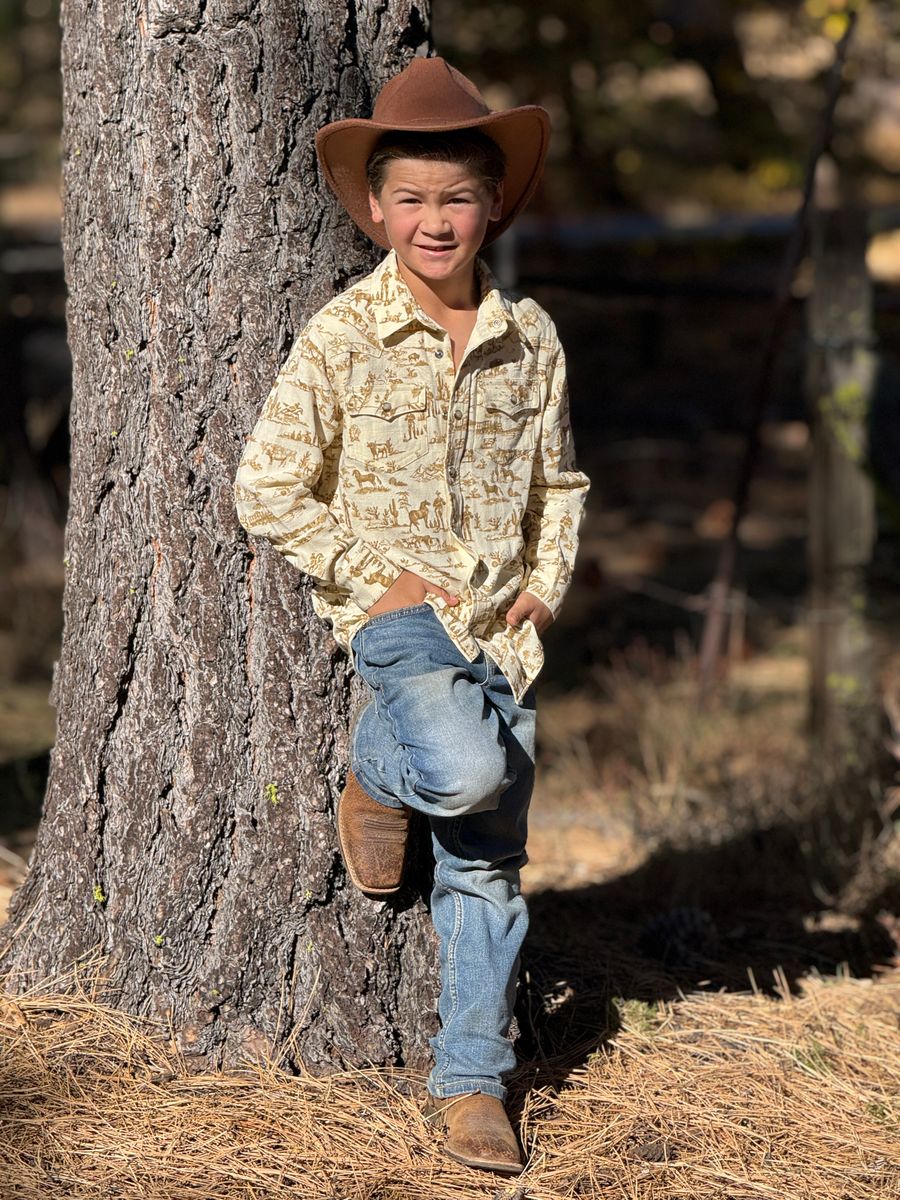 Boys Cream Print Rodeo Western Print Shirt by Me & Henry