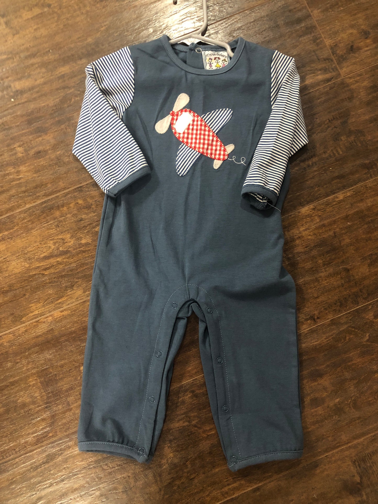 Boys Airplane Applique on Blue Romper by Three Sisters
