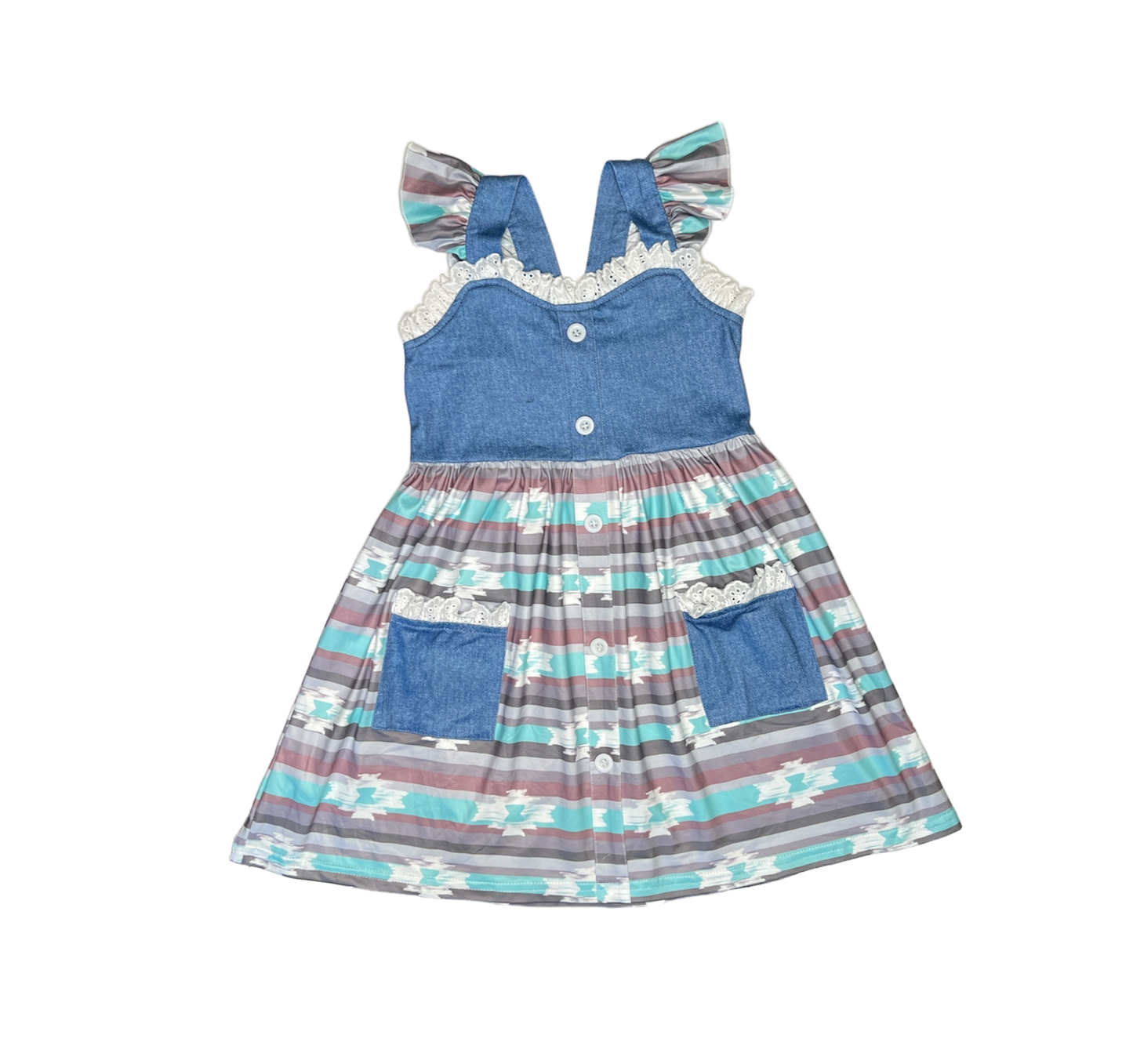 Girls Teal Aztec Denim Dress by Shea Baby