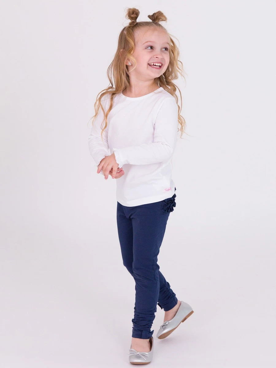 Girls Dark Navy Baby Ruched Bow Leggings by RuffleButts