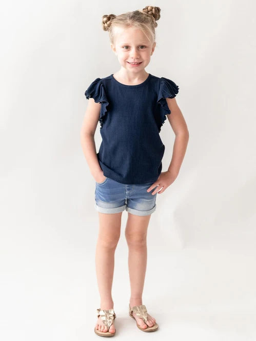 Girls Light Wash Stretch Denim Shorts by RuffleButts
