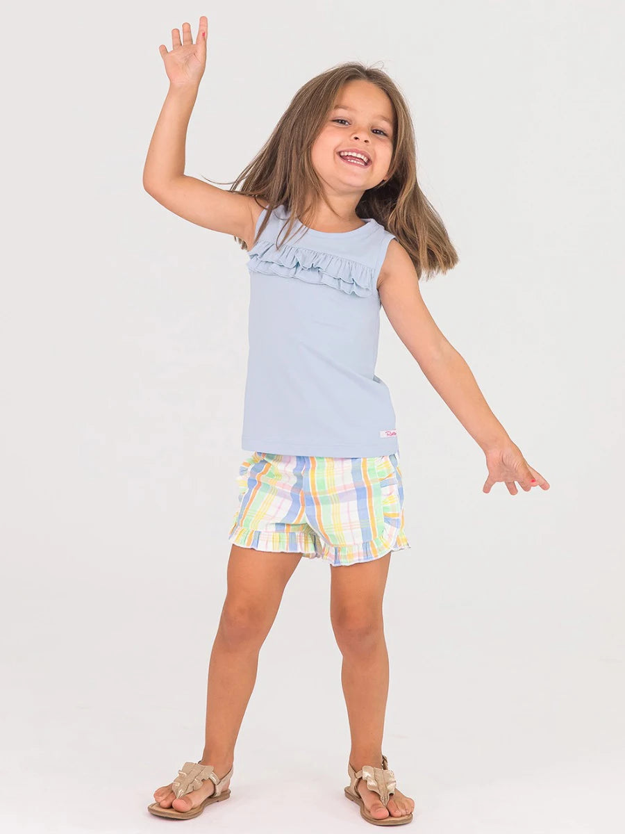 Girls Windsurfer Blue Knit Ruffle Trim Tank by RuffleButts