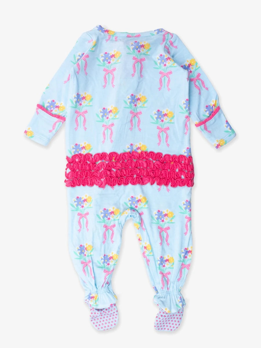 Girls Bows and Bouquets One Piece Footie Pajamas by RuffleButts