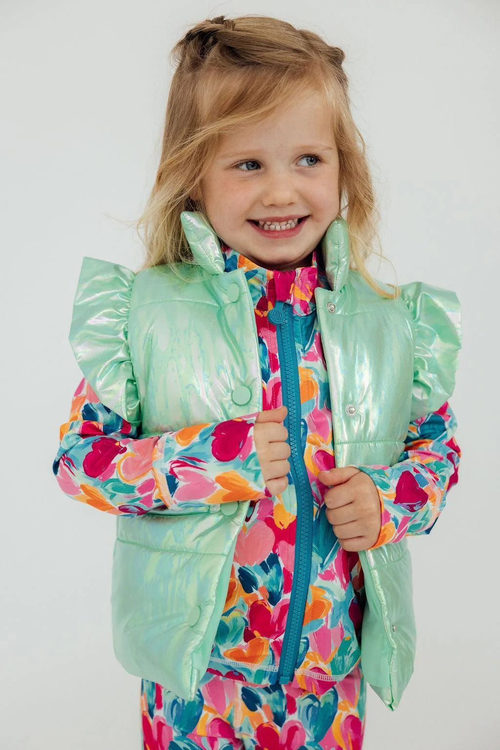 Girls Mint Iridescent Puffer Vest by Mila & Rose