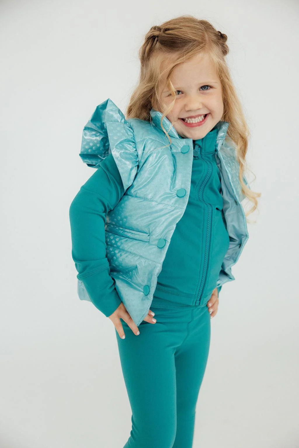 Girls Turquoise Dot Puffer Vest by Mila & Rose