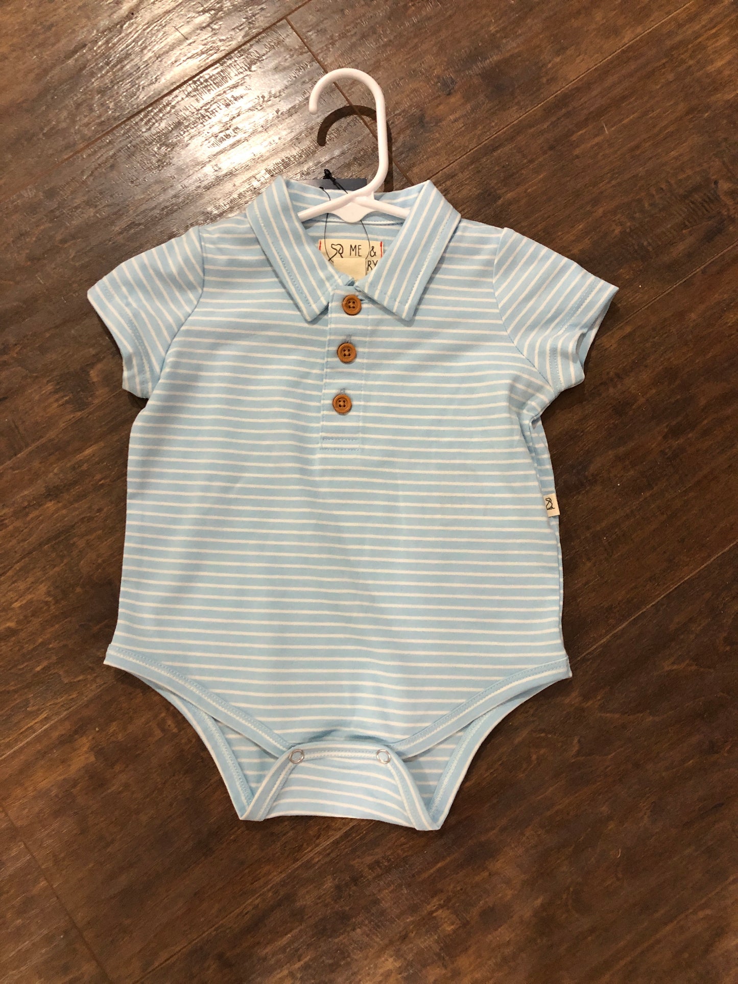 Boys Blue/White Stripe Polo Jersey Onesie or Shirt by Me & Henry