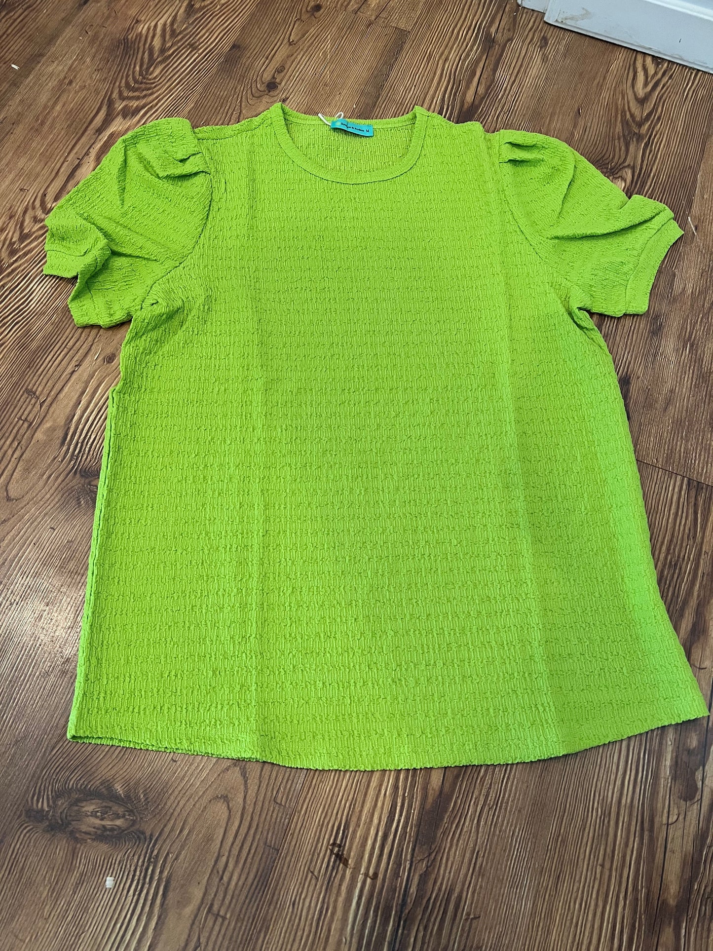 Ladies Solid Top With Puffed Sleeves-Lime