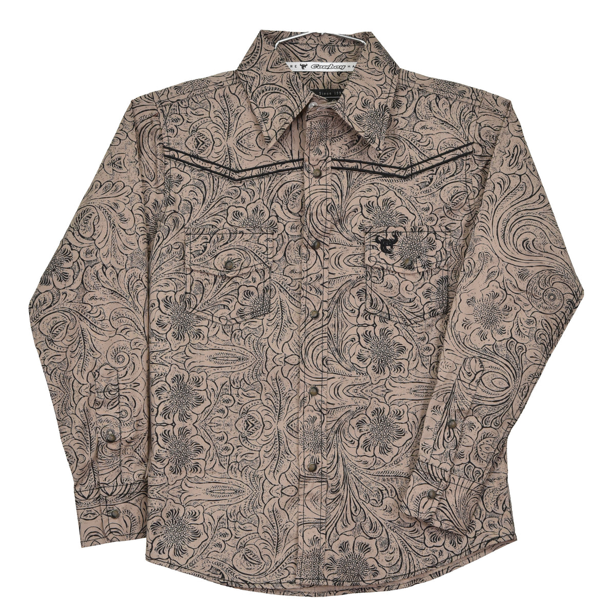 Boys Tan Tooled Floral L/S Print Shirt by Cowboy Hardware
