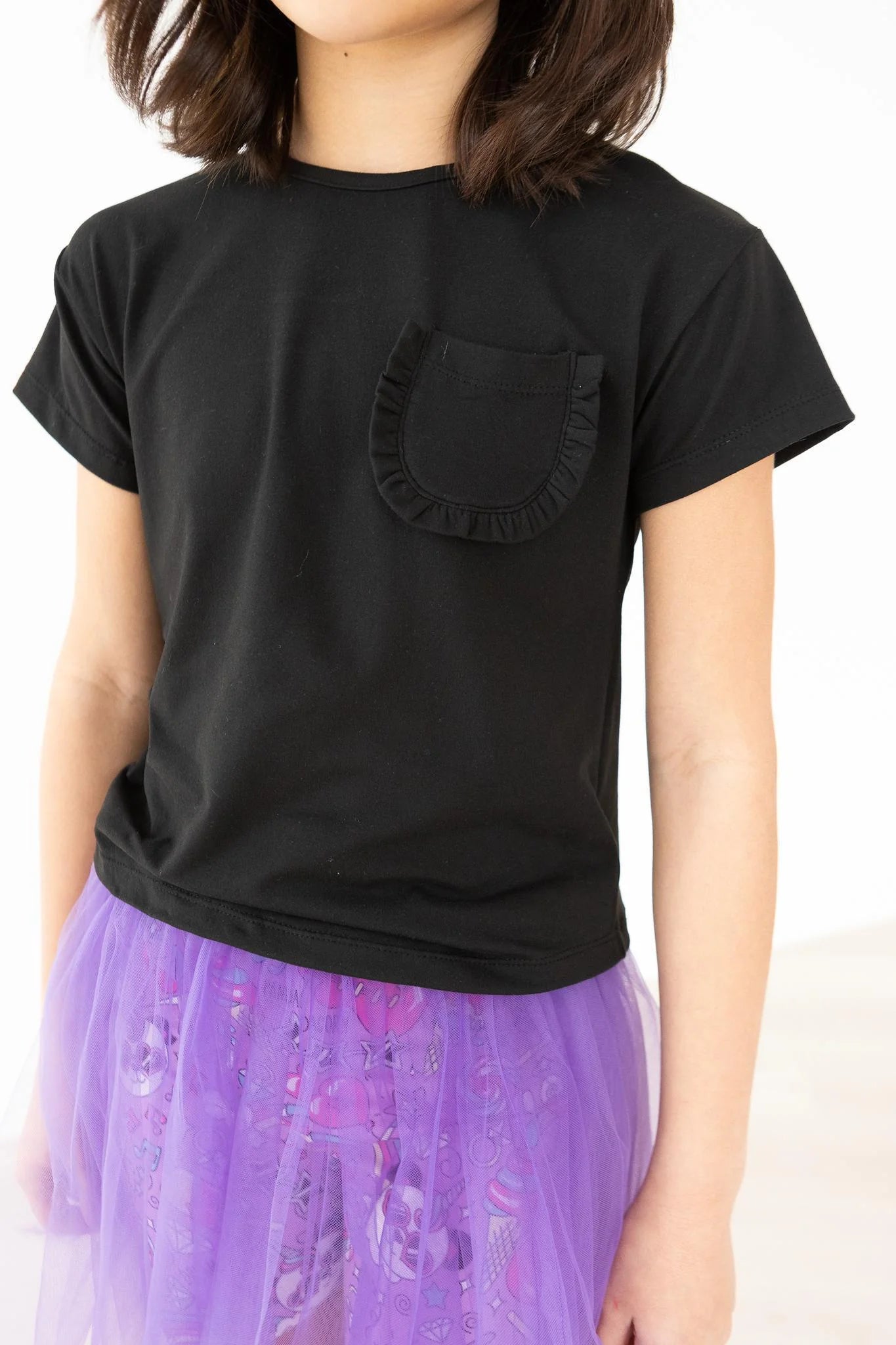Girls Black Ruffle Pocket Tee by Mila & Rose