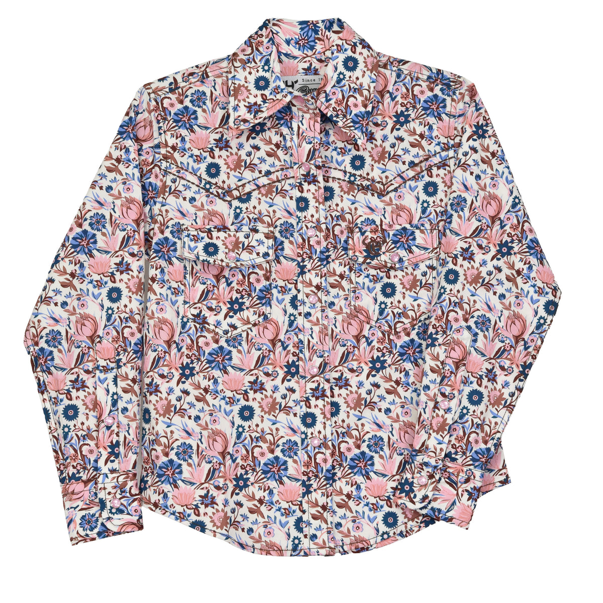 Girls Pink Bouquet Floral L/S Print Shirt by Cowboy Hardware