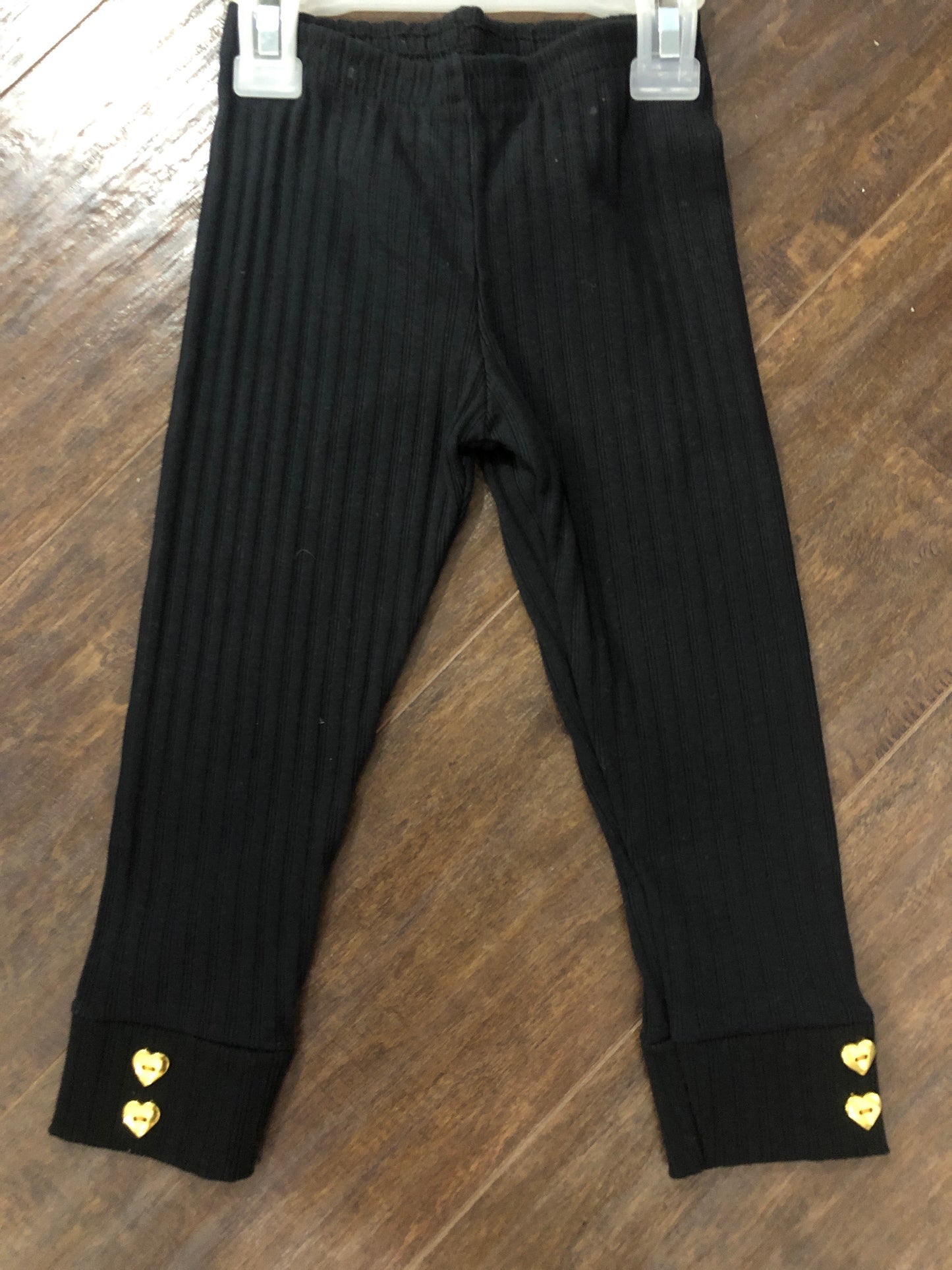 Girls Black Ribbed Leggings w/Button Detail by Milon
