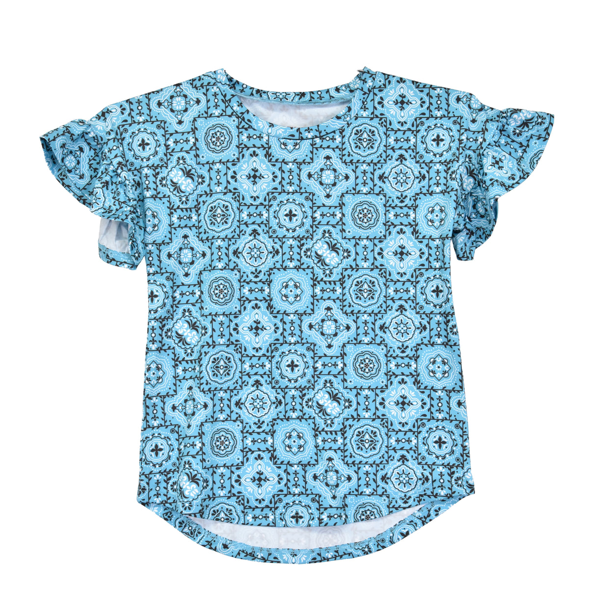 Girls Turquoise Vine Bandana S/S Bell Sleeve Top by Cowboy Hardware