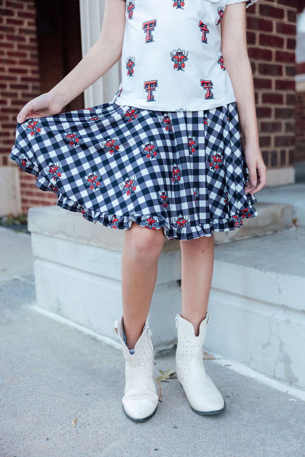 Girls Texas Tech Plaid Raider Red Twirl Skort by Mila and Rose