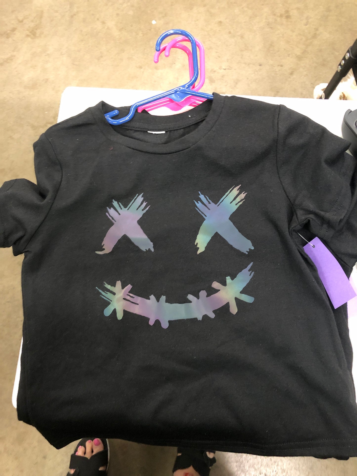 Girls Black Top with Smiley Face Hologram Print