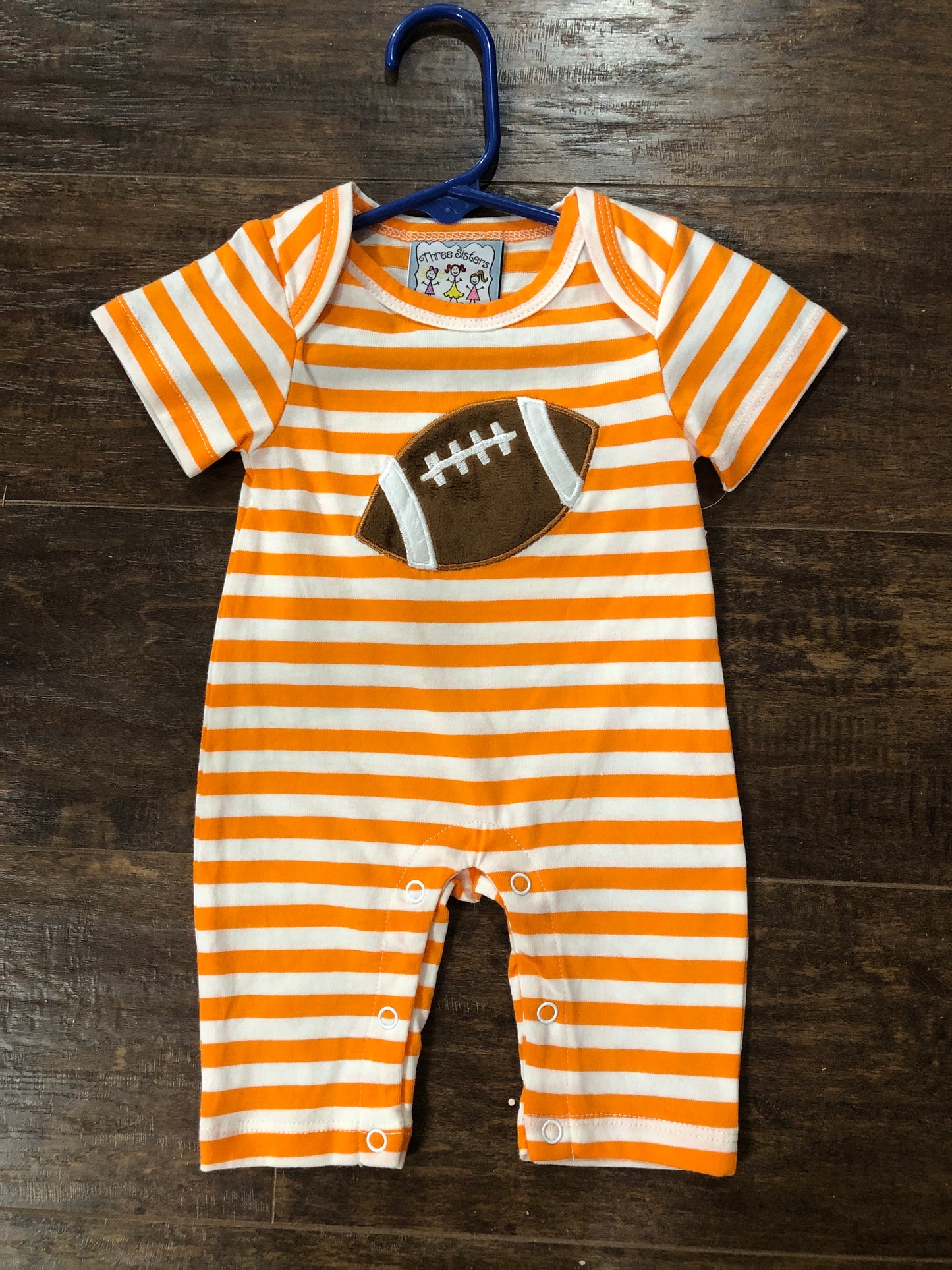Boys Football Applique on Orange/White Romper by Three Sisters