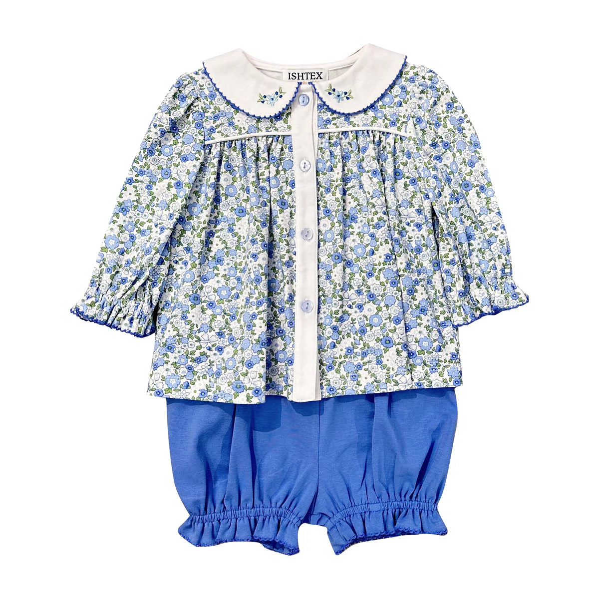 Girls Blue Flower Bloomers Set by Ishtex
