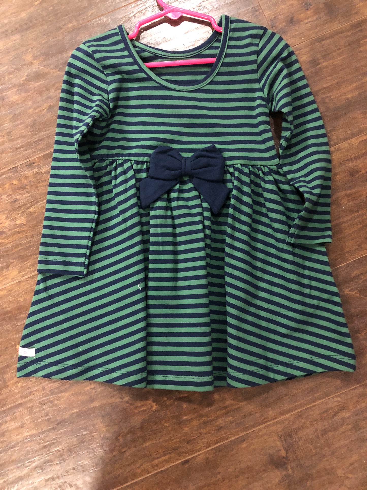 Girls Fir Green/Navy Stripe Bubble or Twirl Dress by RuffleButts