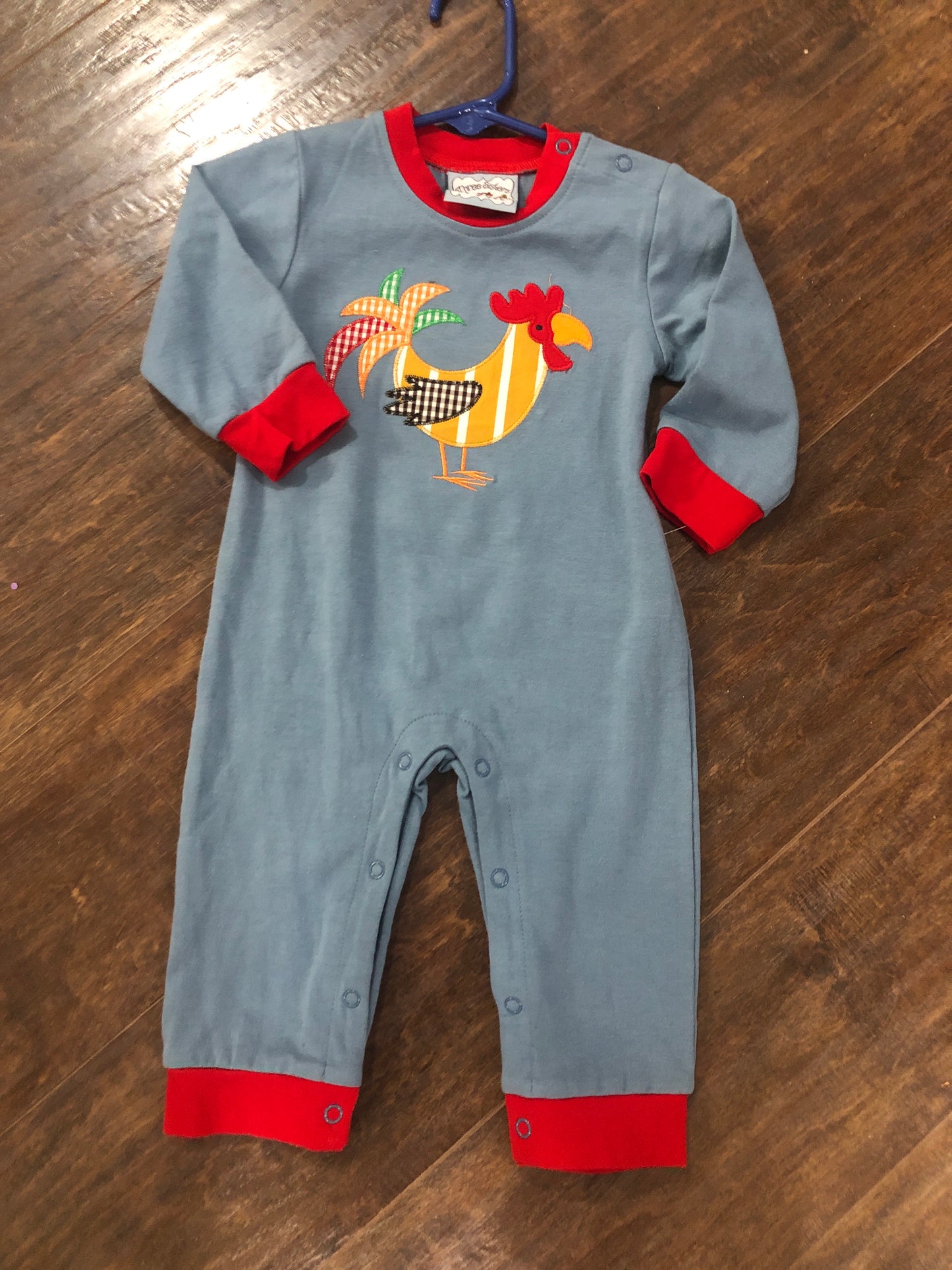 Boys Rooster on Blue Romper by Three Sisters