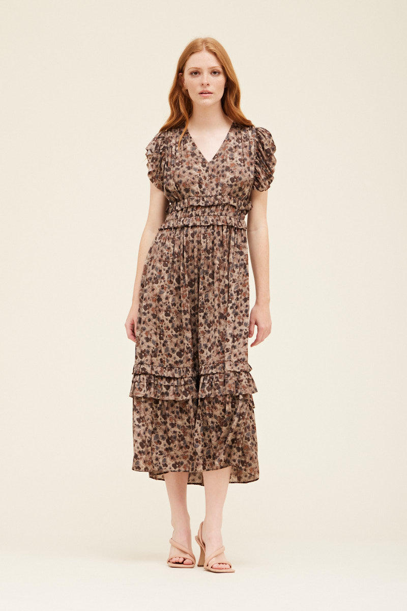 Ladies Ruffled Satin V-Neck Dress by Grade & Gather