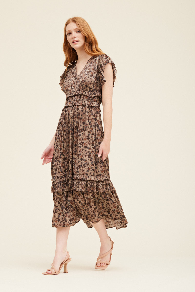Ladies Ruffled Satin V-Neck Dress by Grade & Gather