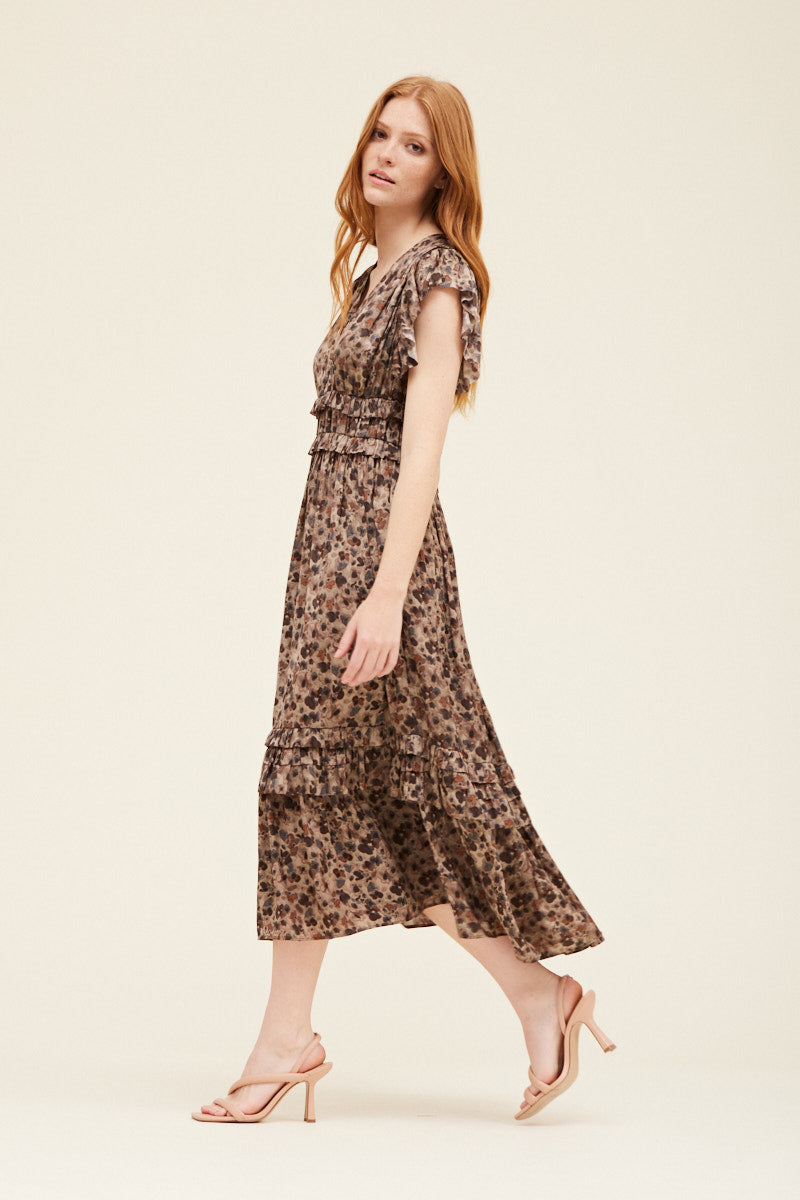 Ladies Ruffled Satin V-Neck Dress by Grade & Gather