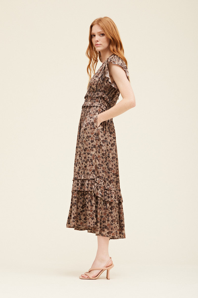 Ladies Ruffled Satin V-Neck Dress by Grade & Gather