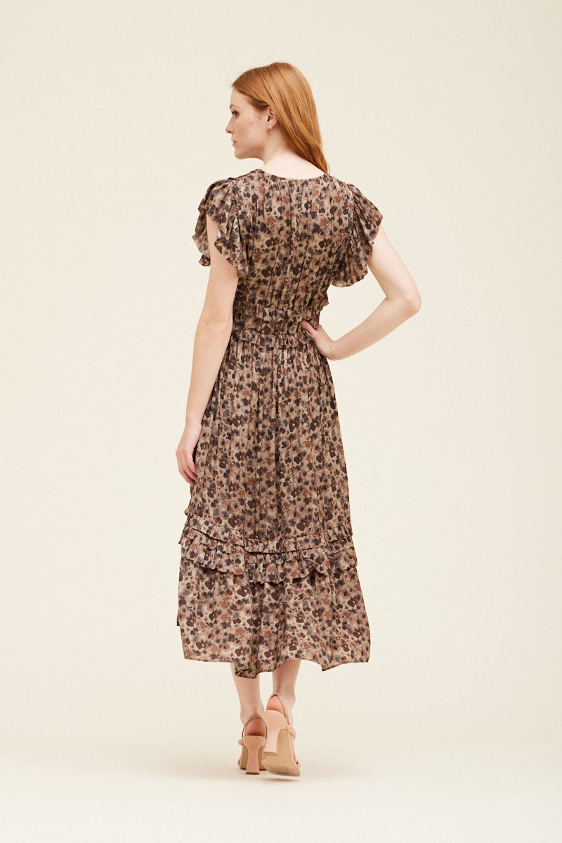 Ladies Ruffled Satin V-Neck Dress by Grade & Gather