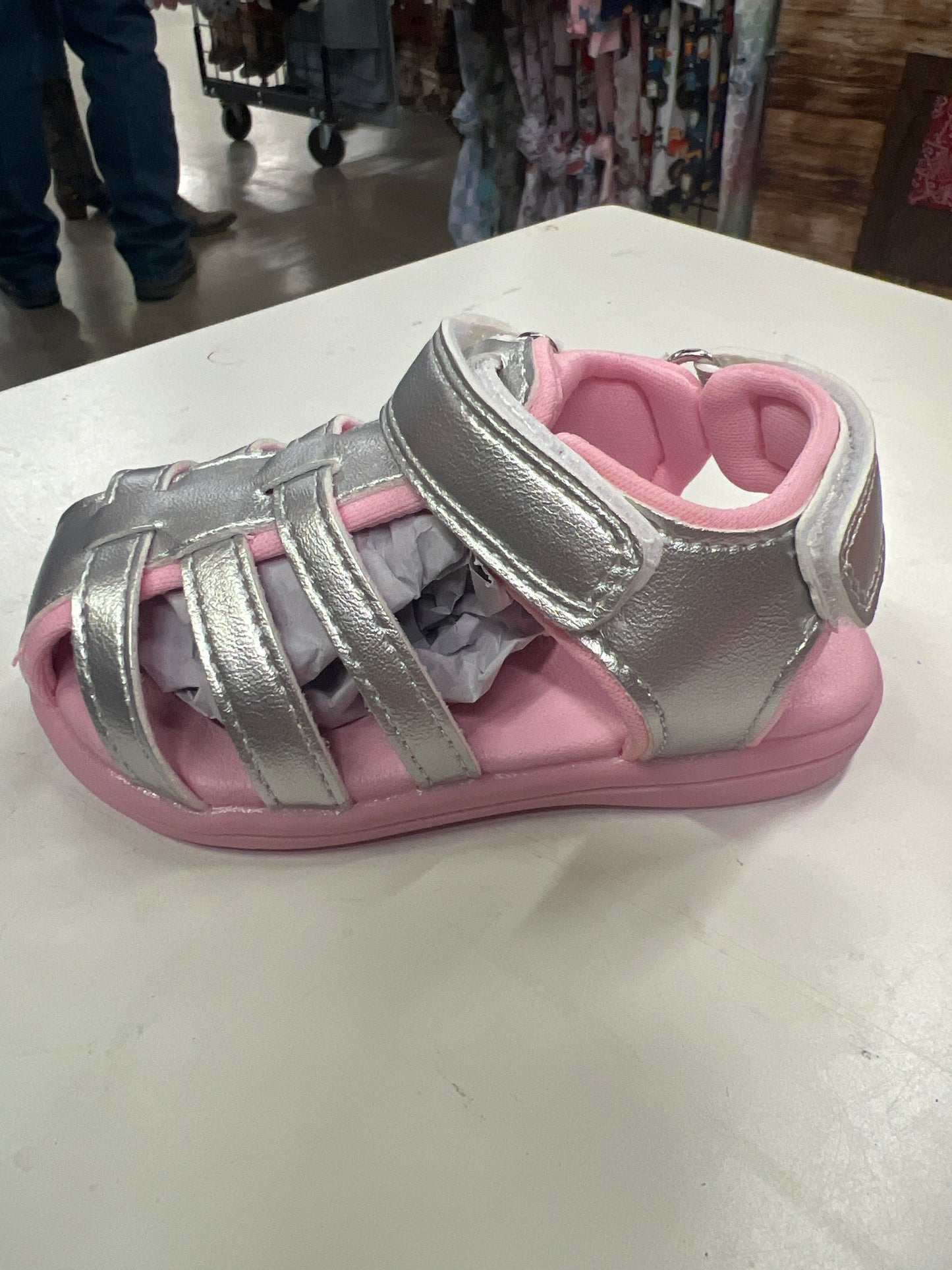 Girls Arden Metallic Silver and Pink Shoe by Oomphies