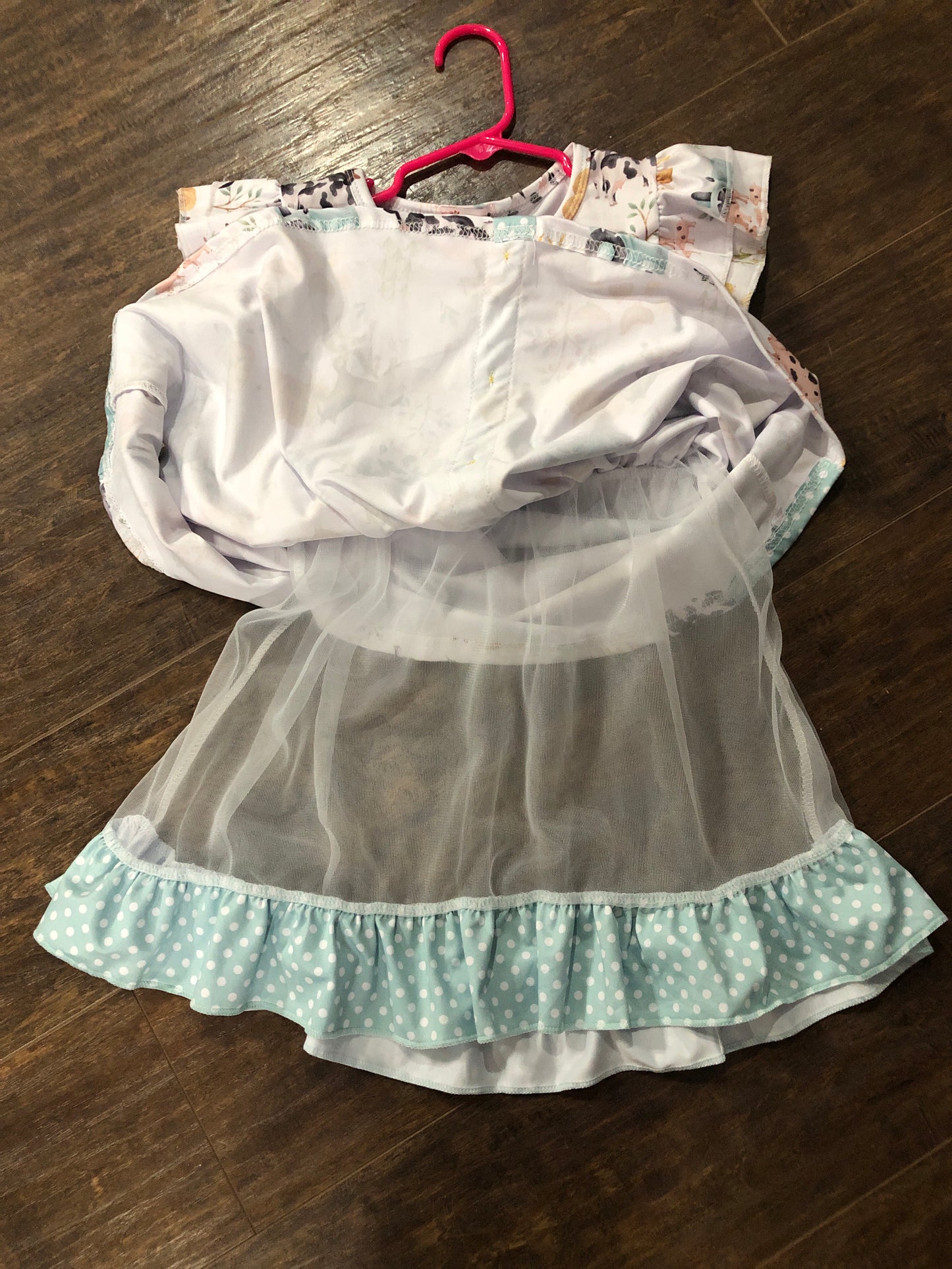 Girls Farm Animal Dress w/Faux Button Front by Clover Cottage