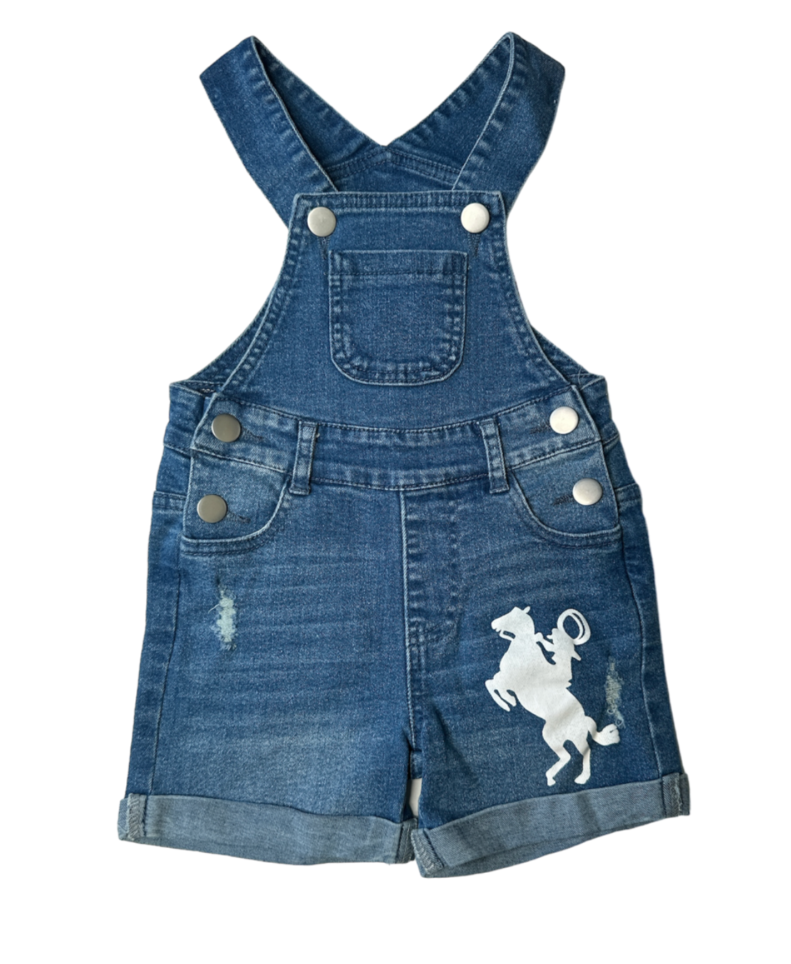 Girls Raring Horse Denim Shorts Overalls by Shea Baby